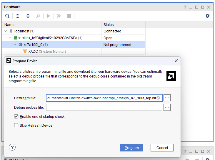 Program device dialog