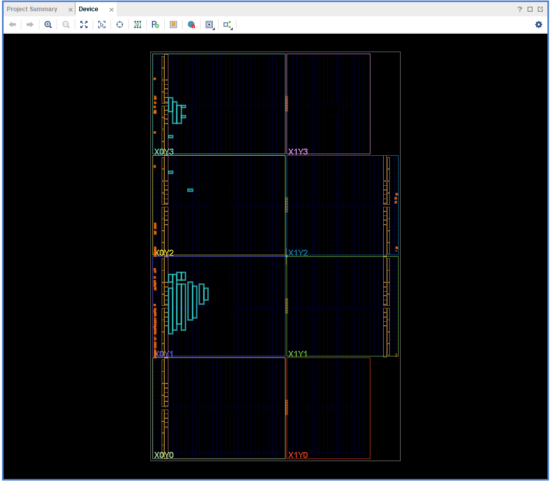Post-route device floorplan on Artix-7