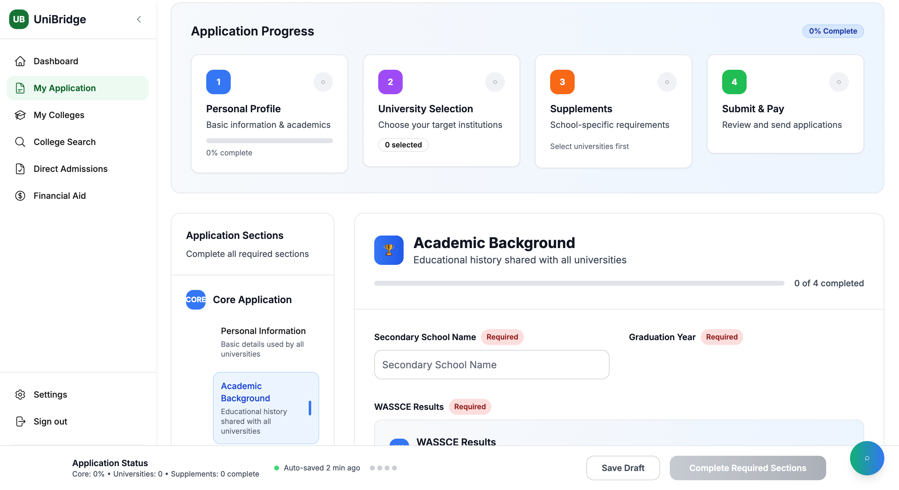 Application progress tracker with timeline and status indicators